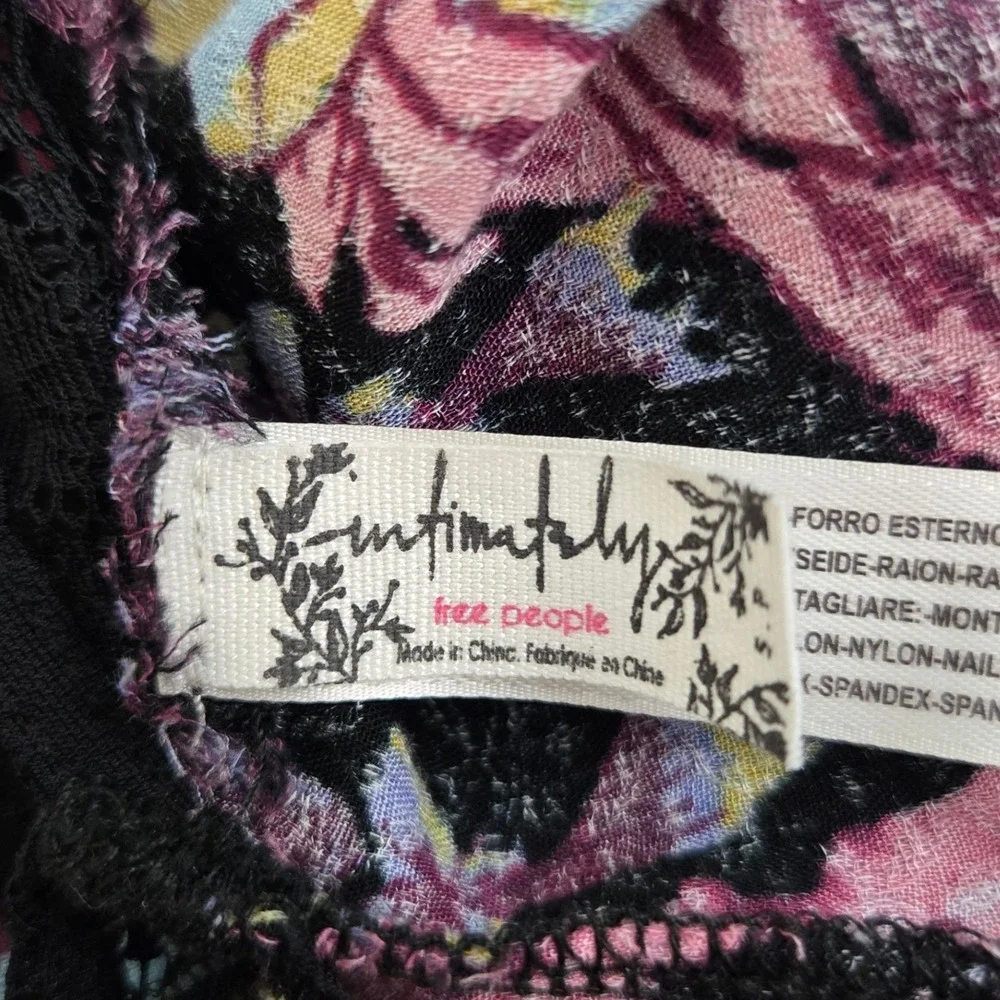 Intimately Free People Voile & Lace‎ Trapeze Slip Dress Black Floral Racerback S